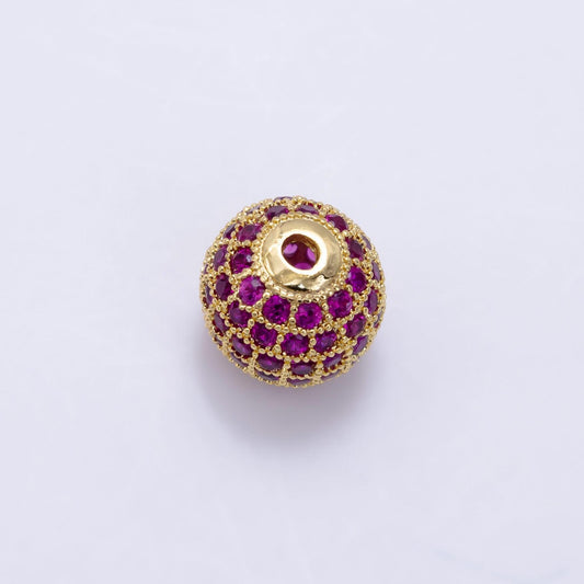 Fuchsia micro paved cz, 24k gold filled disco ball bead | b-592