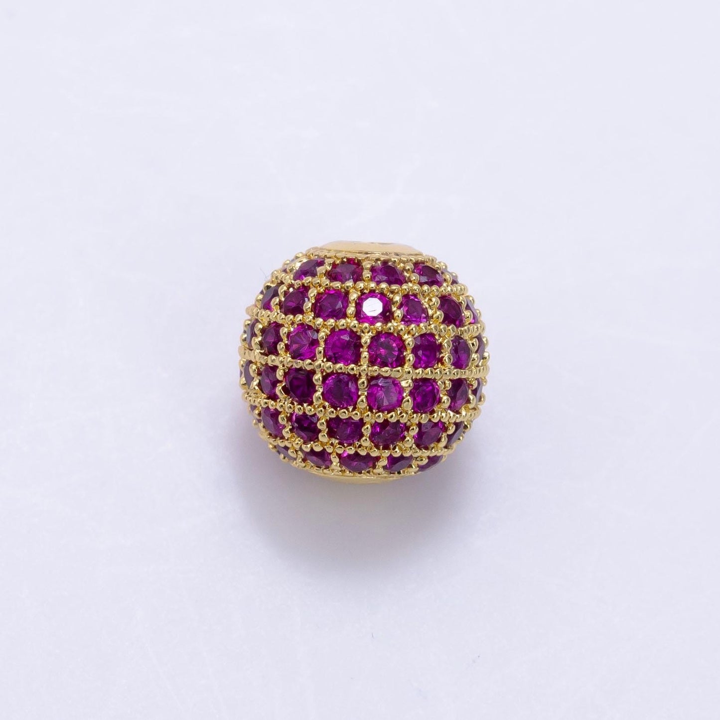 Fuchsia micro paved cz, 24k gold filled disco ball bead | b-592