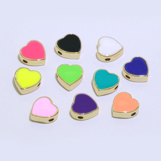 Dainty colorful heart spacer beads, green black pink yellow white teal heart beads for necklace bracelet component 10mm beads, b-588-b-591
