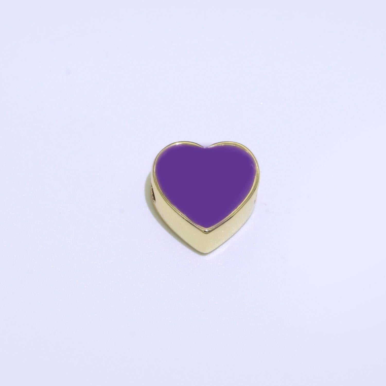 Dainty colorful heart spacer beads, green black pink yellow white teal heart beads for necklace bracelet component 10mm beads, b-588-b-591