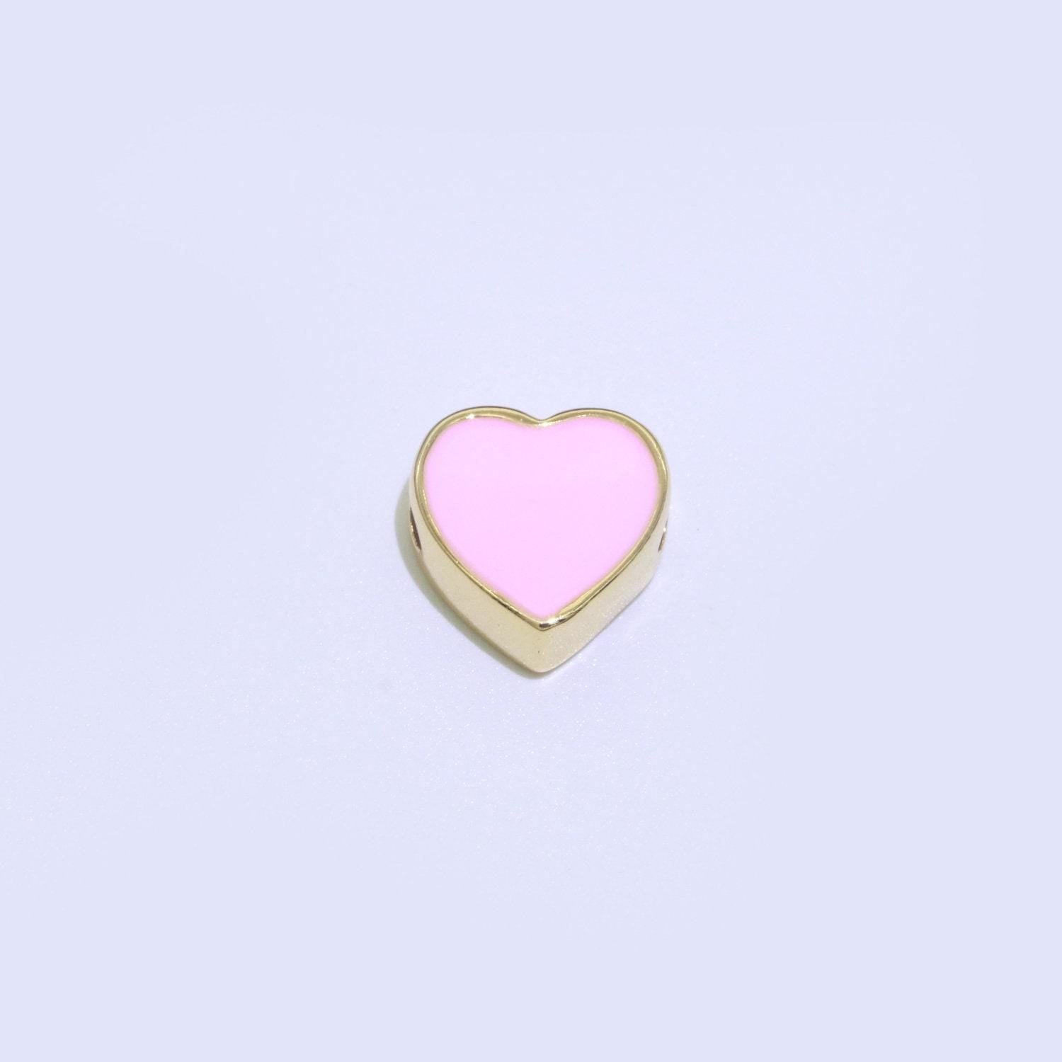 Dainty colorful heart spacer beads, green black pink yellow white teal heart beads for necklace bracelet component 10mm beads, b-588-b-591