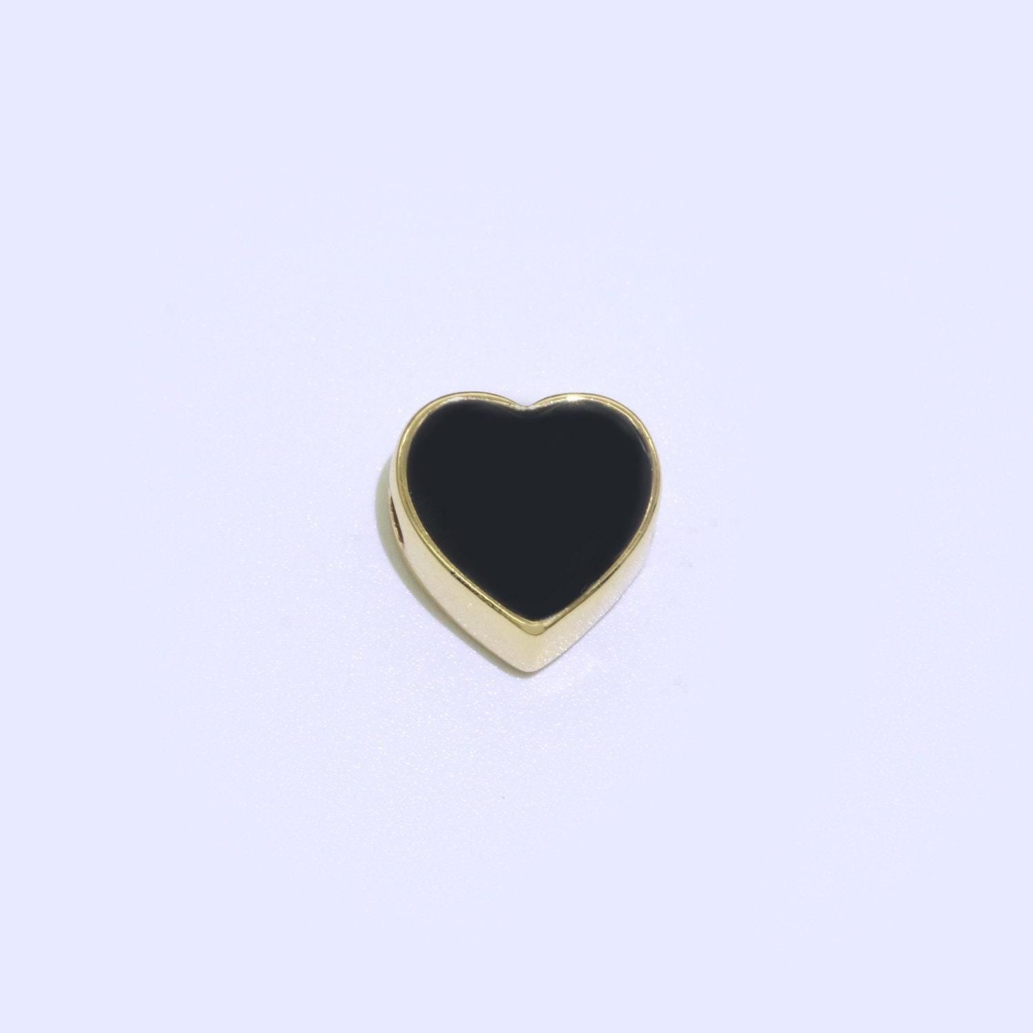 Dainty colorful heart spacer beads, green black pink yellow white teal heart beads for necklace bracelet component 10mm beads, b-588-b-591