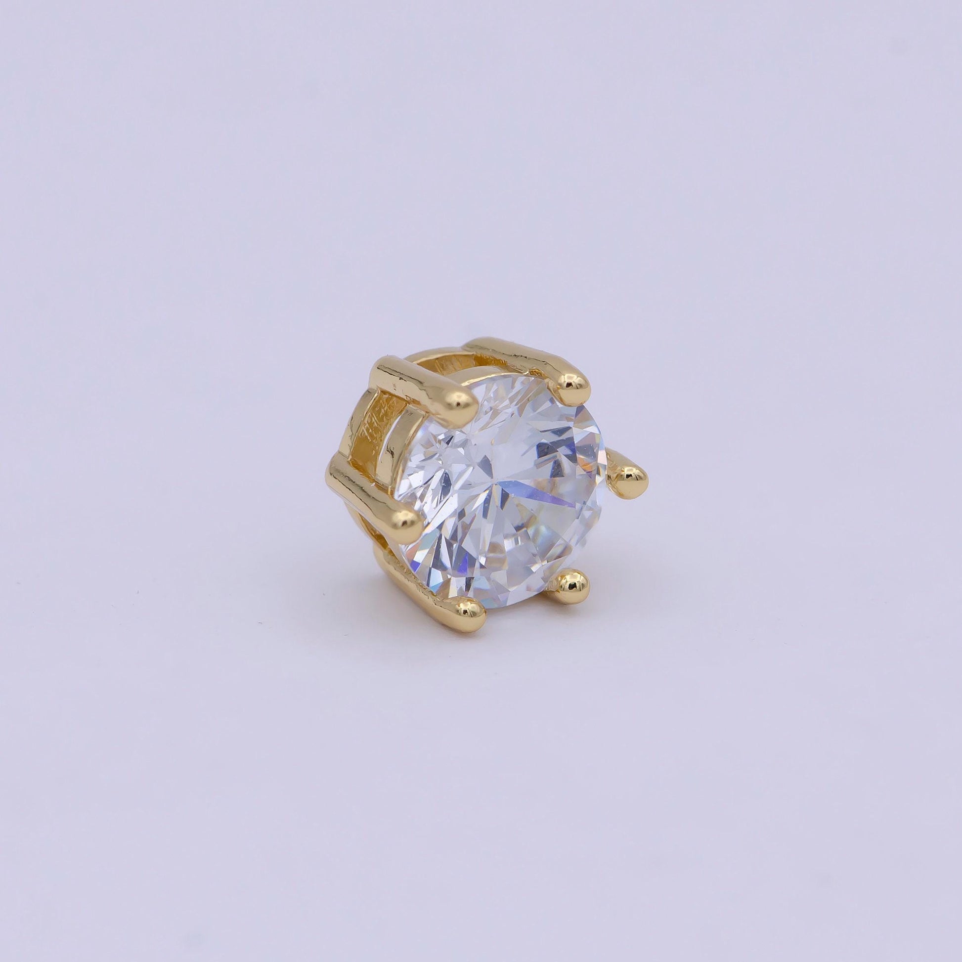 Gold filled solitaire cz round connector charm beads for bracelet component b-465