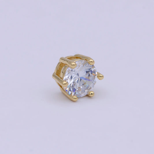 Gold filled solitaire cz round connector charm beads for bracelet component b-465