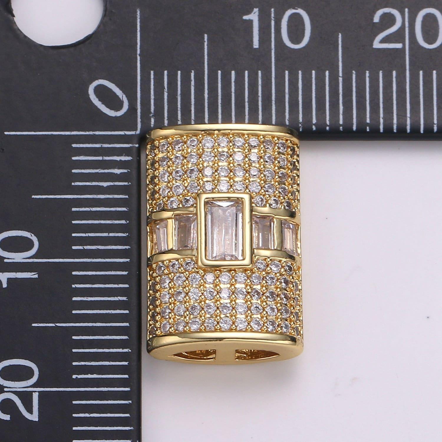 1pc 24k gold baguette pave cz beads spacer beads, for diy jewelry making european charms beaded bracelet, cluster cz beads, b420