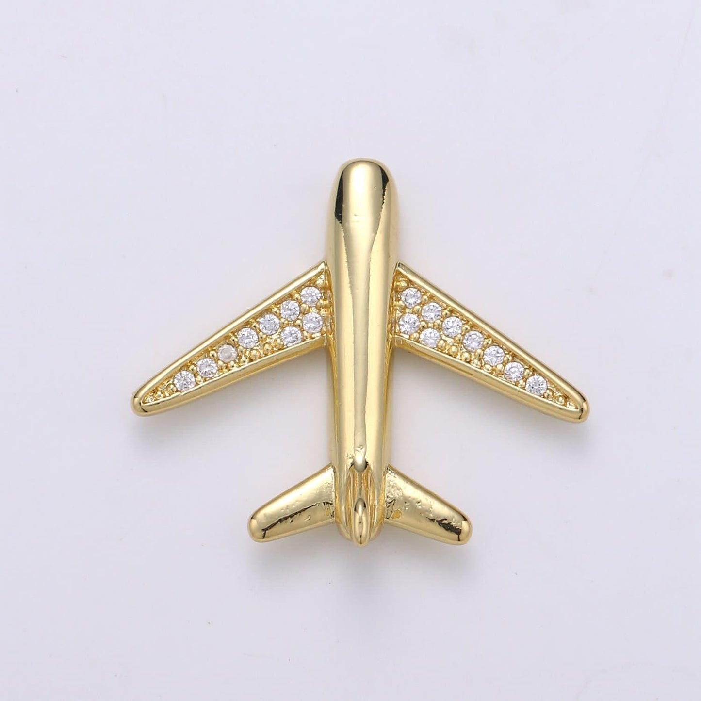 Airplane 24k gold micro pave beads, hollow along the plane body cz plane charm bead connector, wide body plane beads, b-393