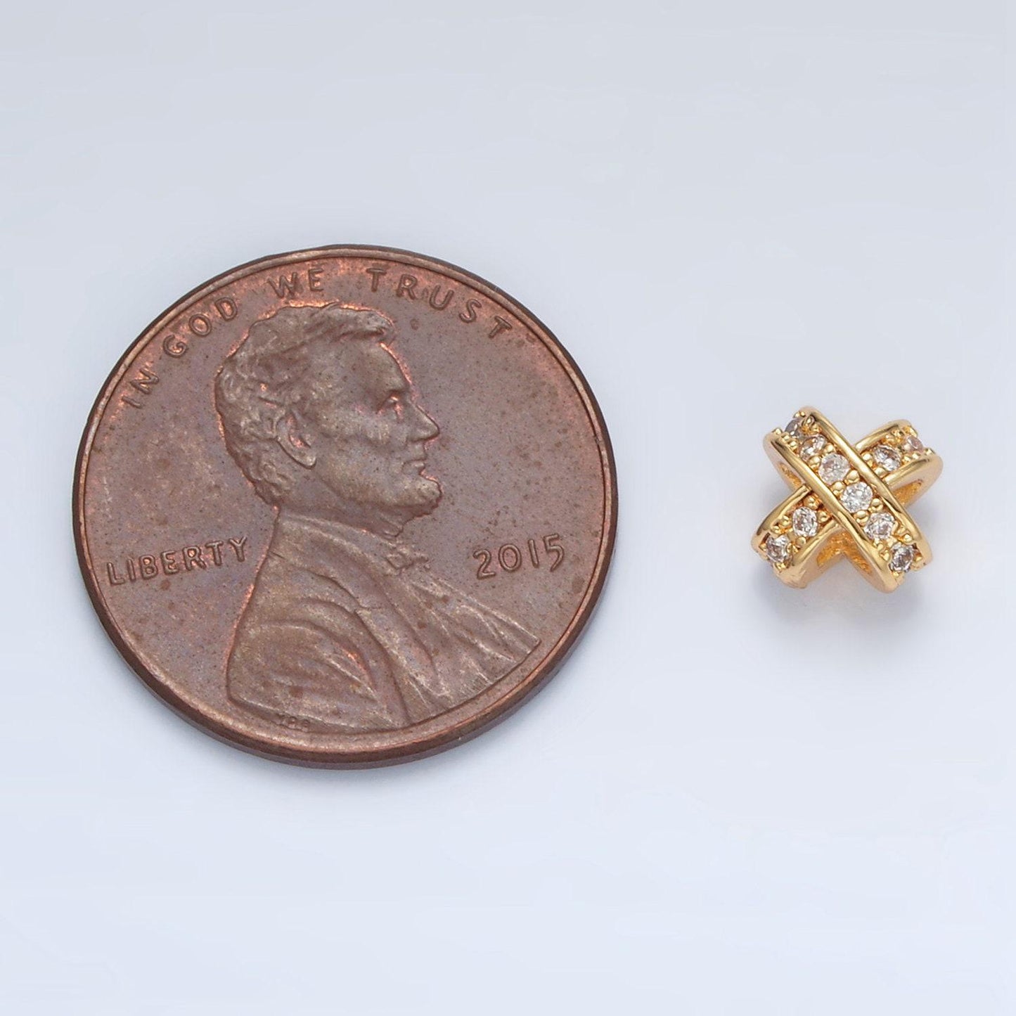 Gold filled cz paved double cross band bead in gold & silver | b-396