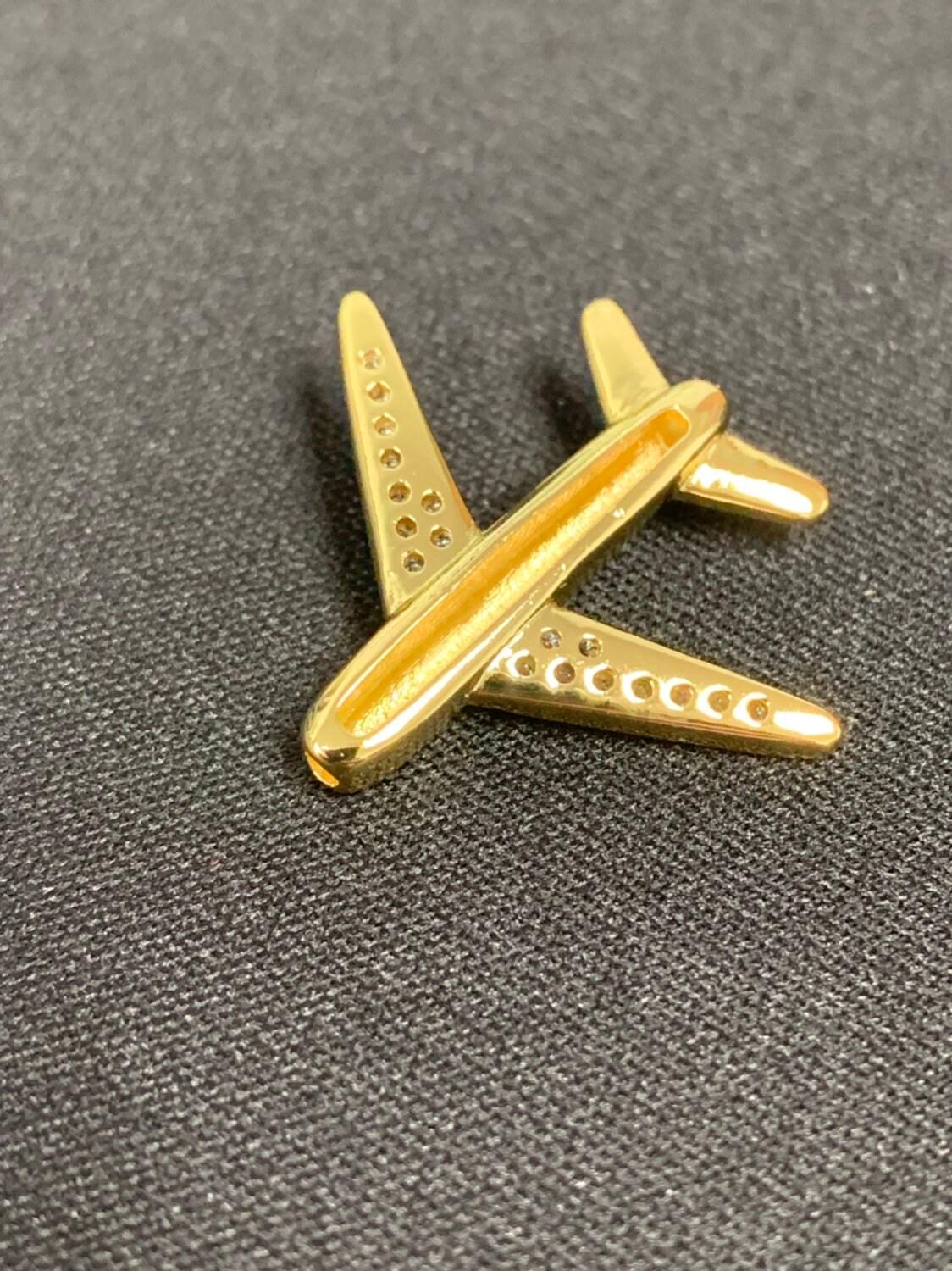 Airplane 24k gold micro pave beads, hollow along the plane body cz plane charm bead connector, wide body plane beads, b-393