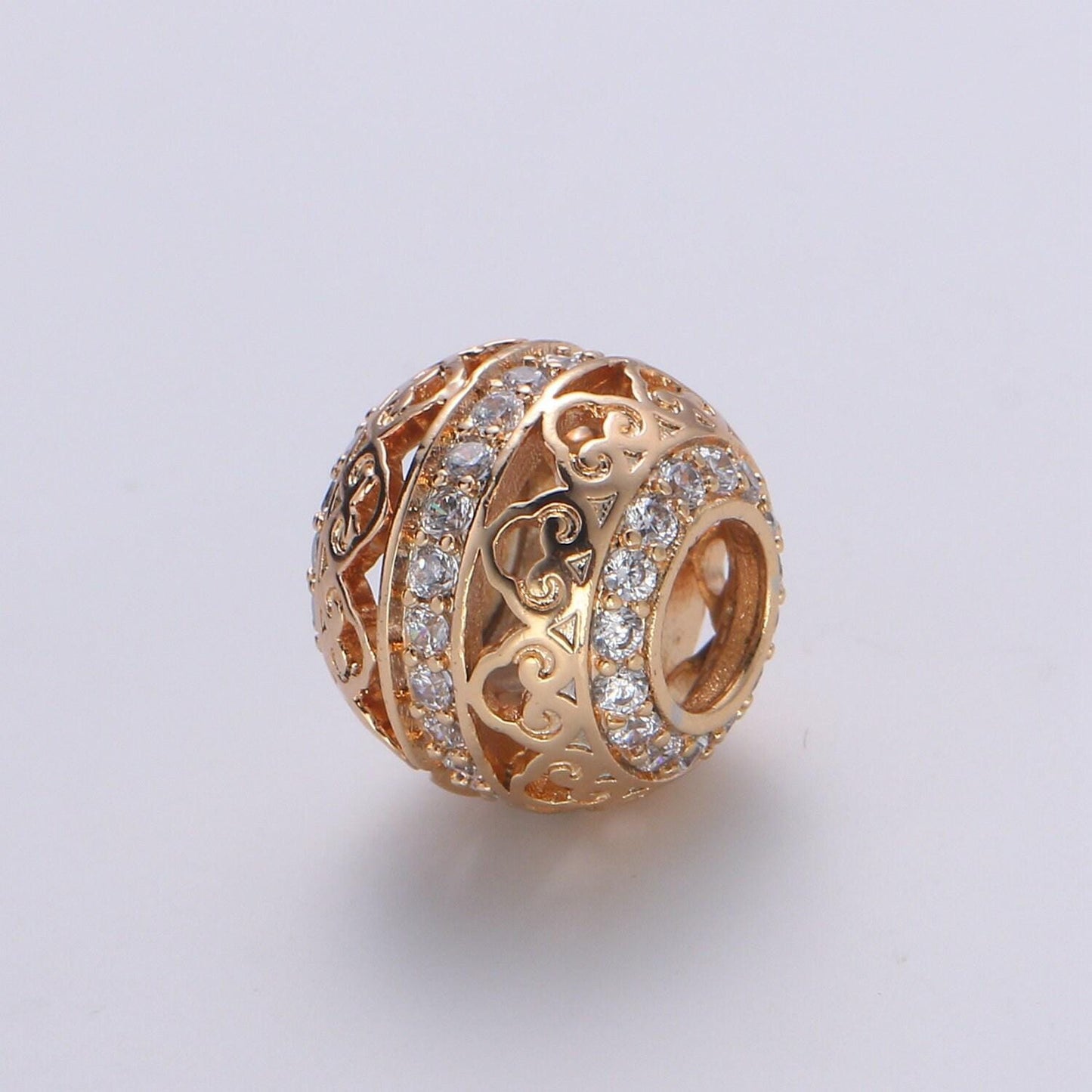 1pc 18k gold cz micro pave spacer beads,for diy modern classic jewelry charms beaded bracelet, bead size 12.8x11.2mm hole 5.2mm,399
