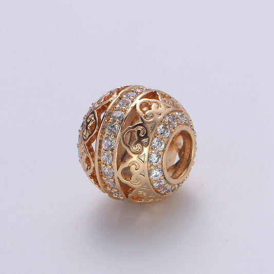 1pc 18k gold cz micro pave spacer beads,for diy modern classic jewelry charms beaded bracelet, bead size 12.8x11.2mm hole 5.2mm,399