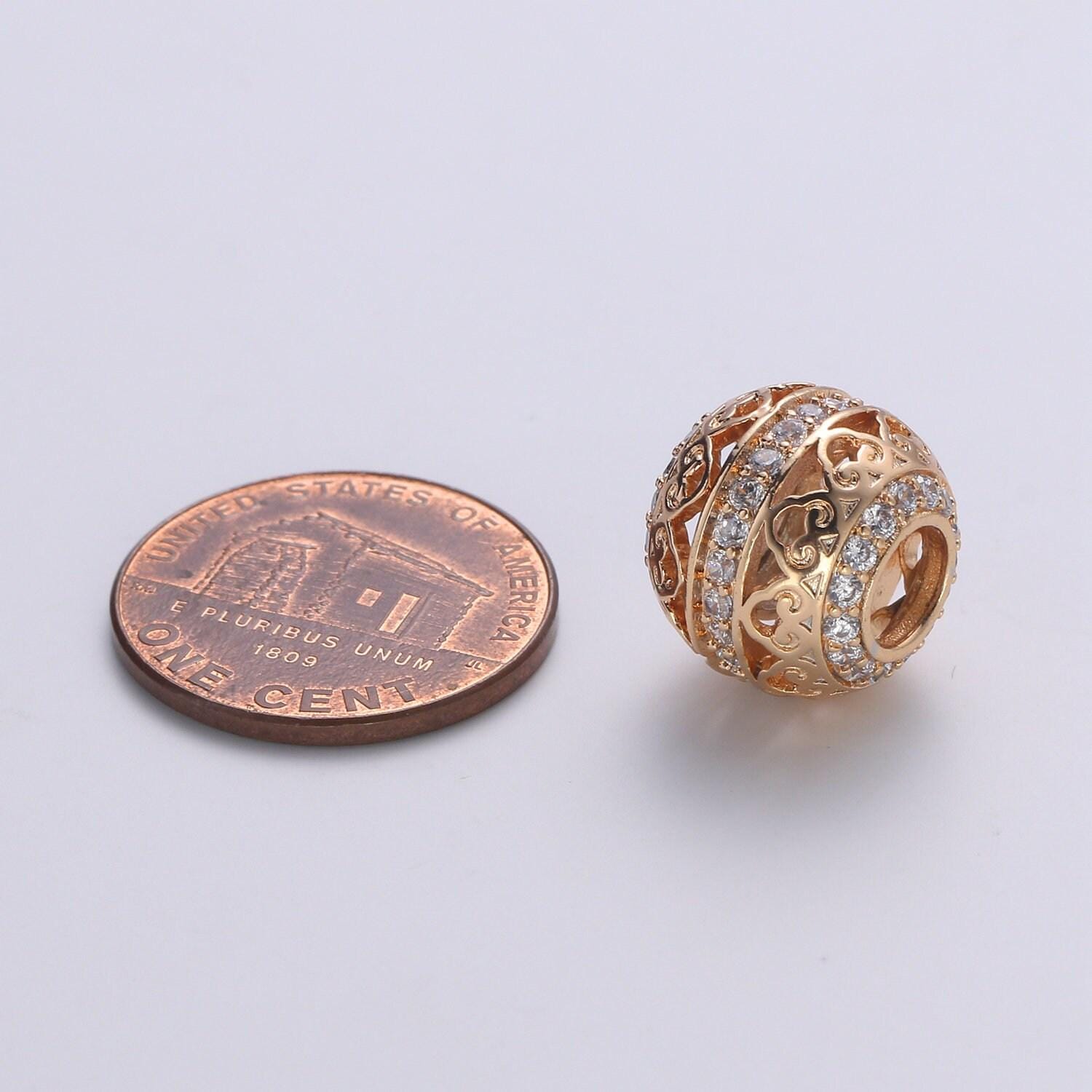 1pc 18k gold cz micro pave spacer beads,for diy modern classic jewelry charms beaded bracelet, bead size 12.8x11.2mm hole 5.2mm,399