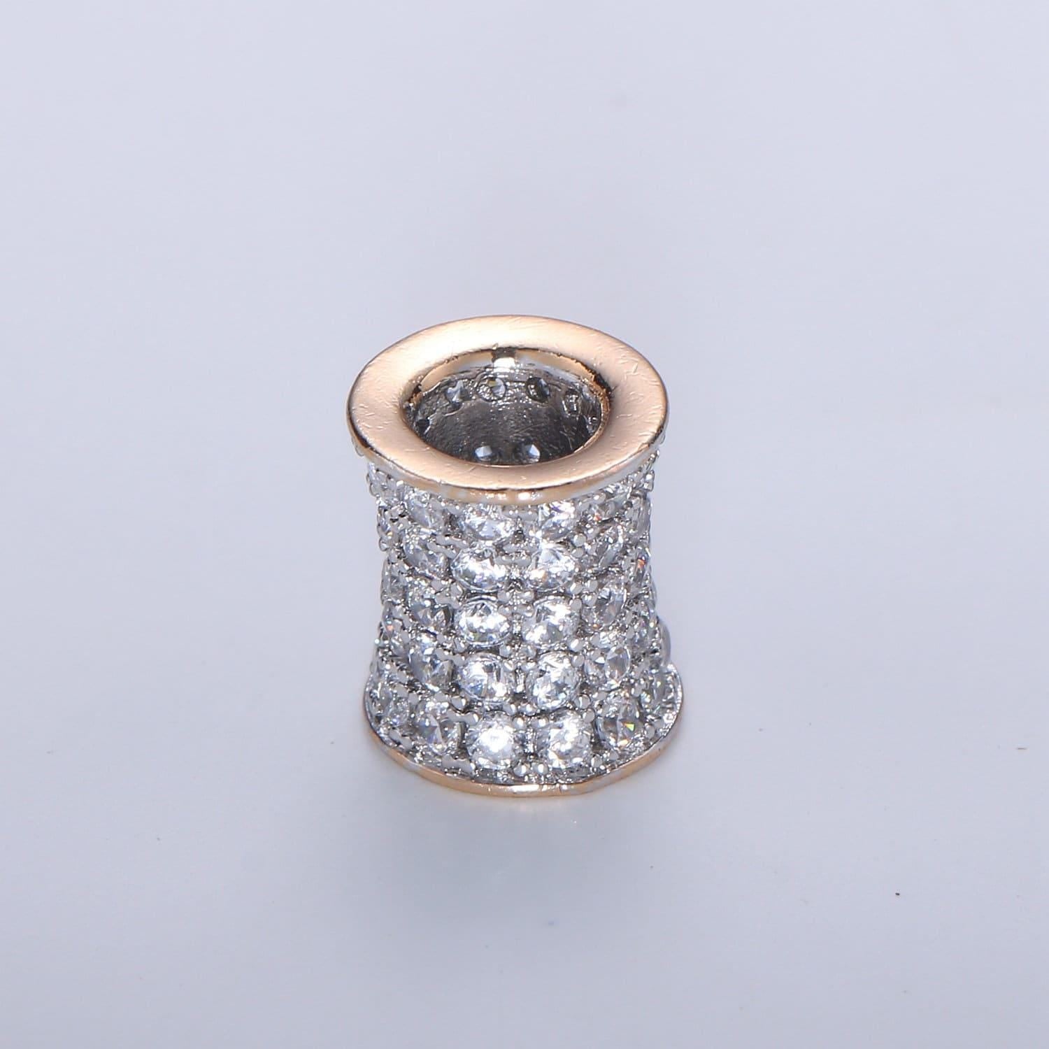1pc 16k cylinder gold cubic pave pattern beads spacer beads, for diy jewelry making european charms beaded bracelet, bdgf-394