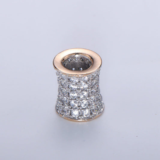 1pc 16k cylinder gold cubic pave pattern beads spacer beads, for diy jewelry making european charms beaded bracelet, bdgf-394