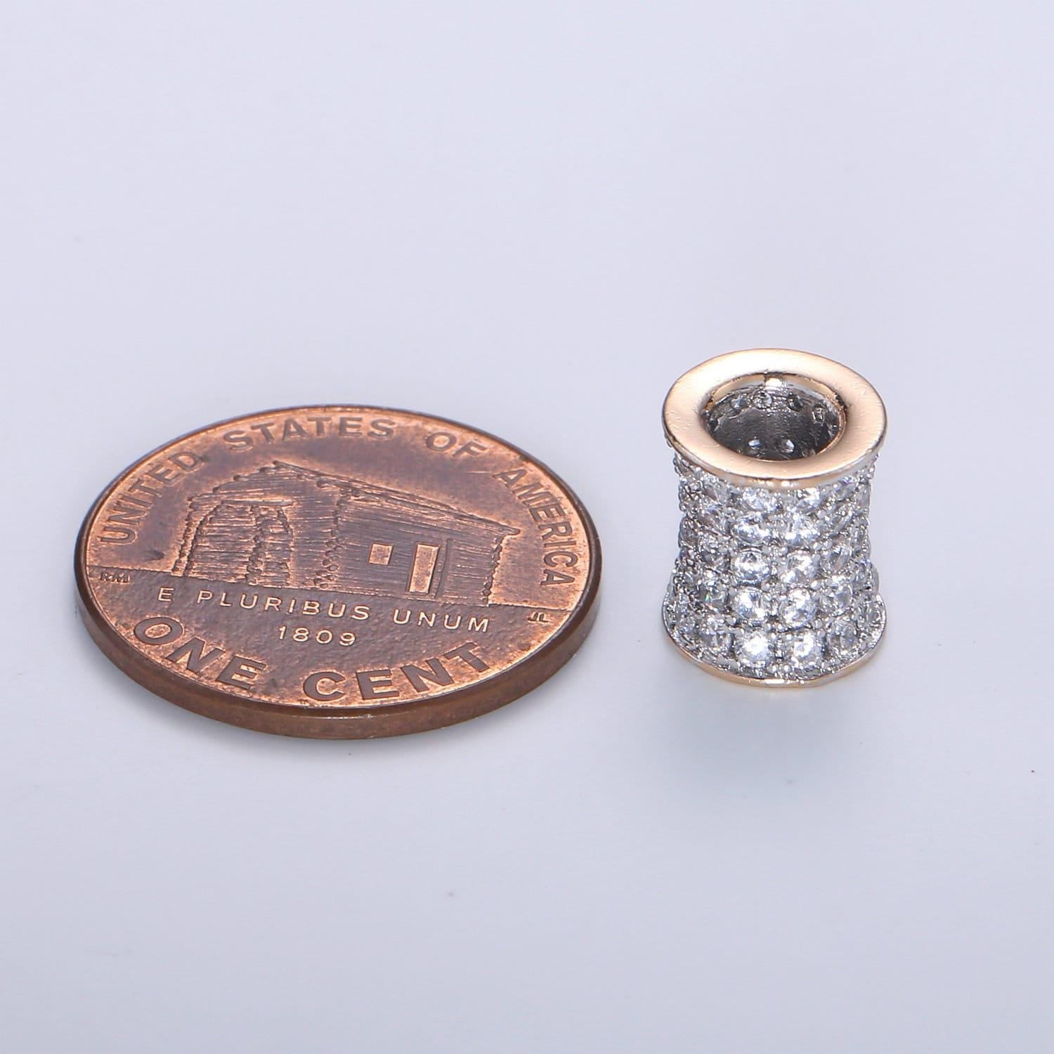 1pc 16k cylinder gold cubic pave pattern beads spacer beads, for diy jewelry making european charms beaded bracelet, bdgf-394