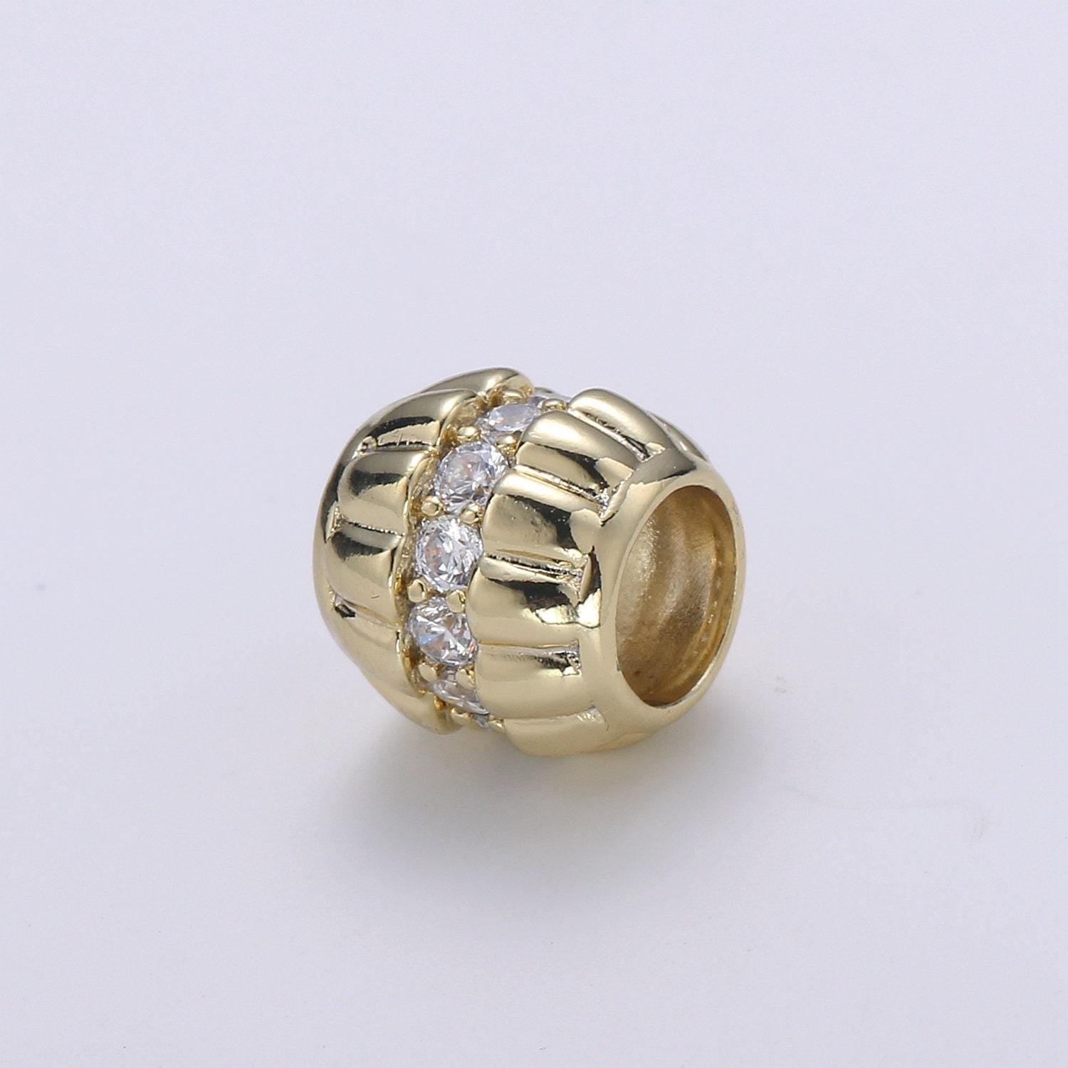 1pc 14k gold barrel beads,spacer beads for diy jewelry making cz pave charms beaded bracelet, bead size 9.6x9.5mm hole 5.9mm