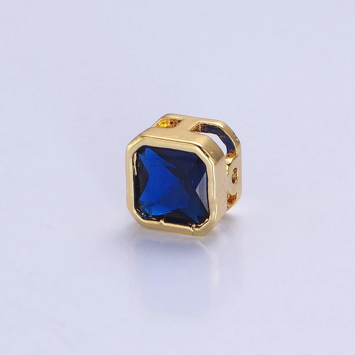 24k gold plated dainty cz square spacer bead, gold geometric spacer beads cz, small colorful spacers for bracelet necklace | b-351