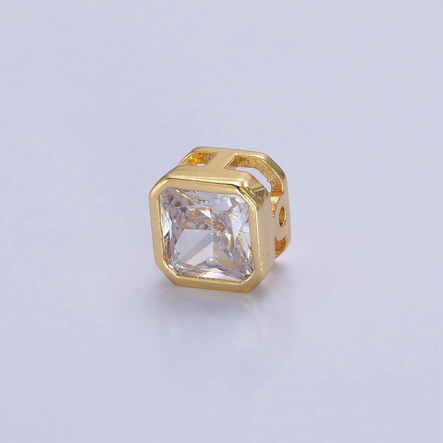 24k gold plated dainty cz square spacer bead, gold geometric spacer beads cz, small colorful spacers for bracelet necklace | b-351