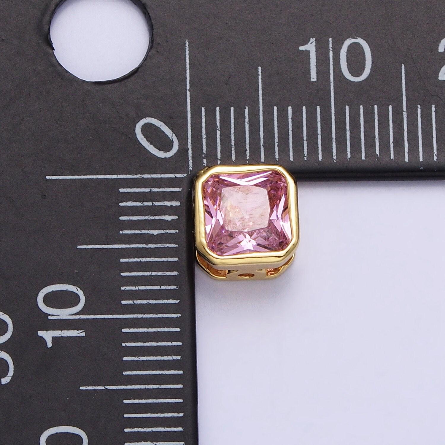 24k gold plated dainty cz square spacer bead, gold geometric spacer beads cz, small colorful spacers for bracelet necklace | b-351