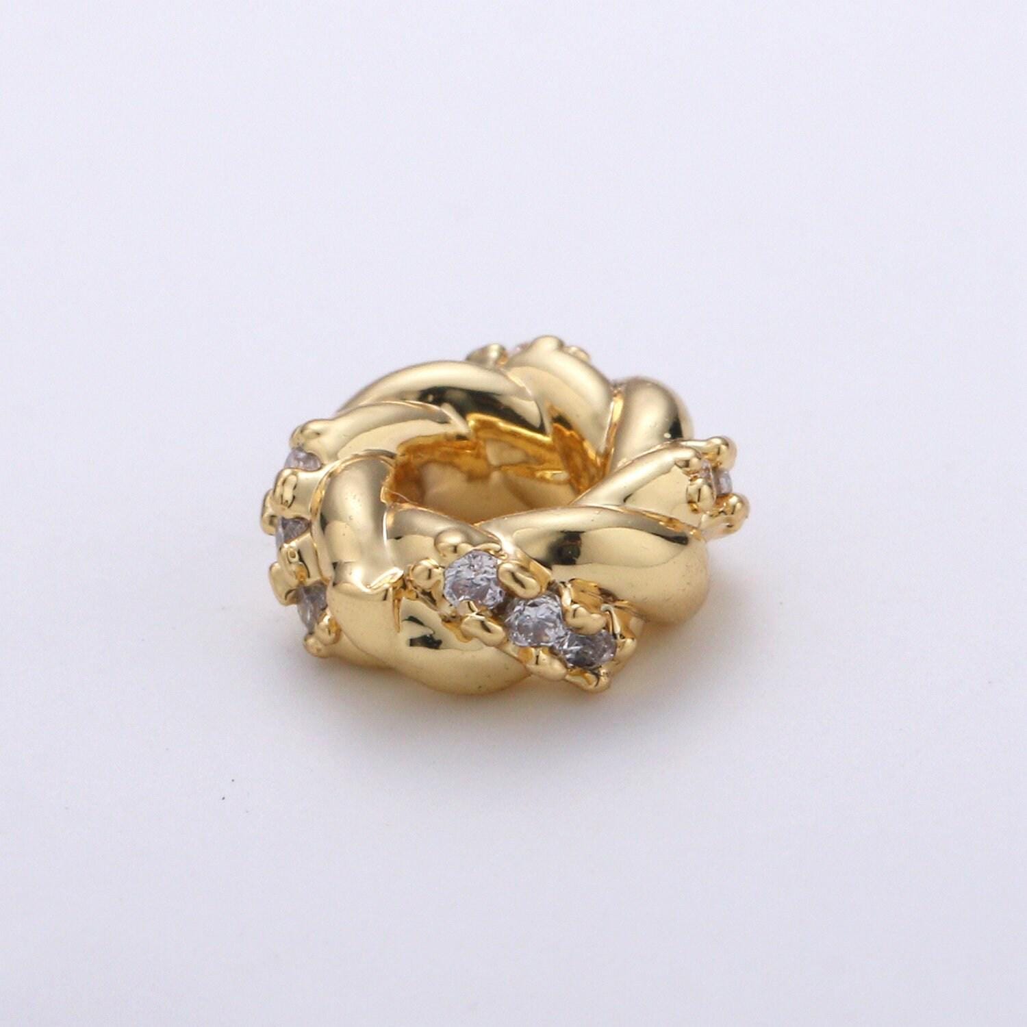 1pc gold cz micro pave wheel spacer beads, cz micro pave bracelet twisted spacer,for bracelet making supply findings, b-326