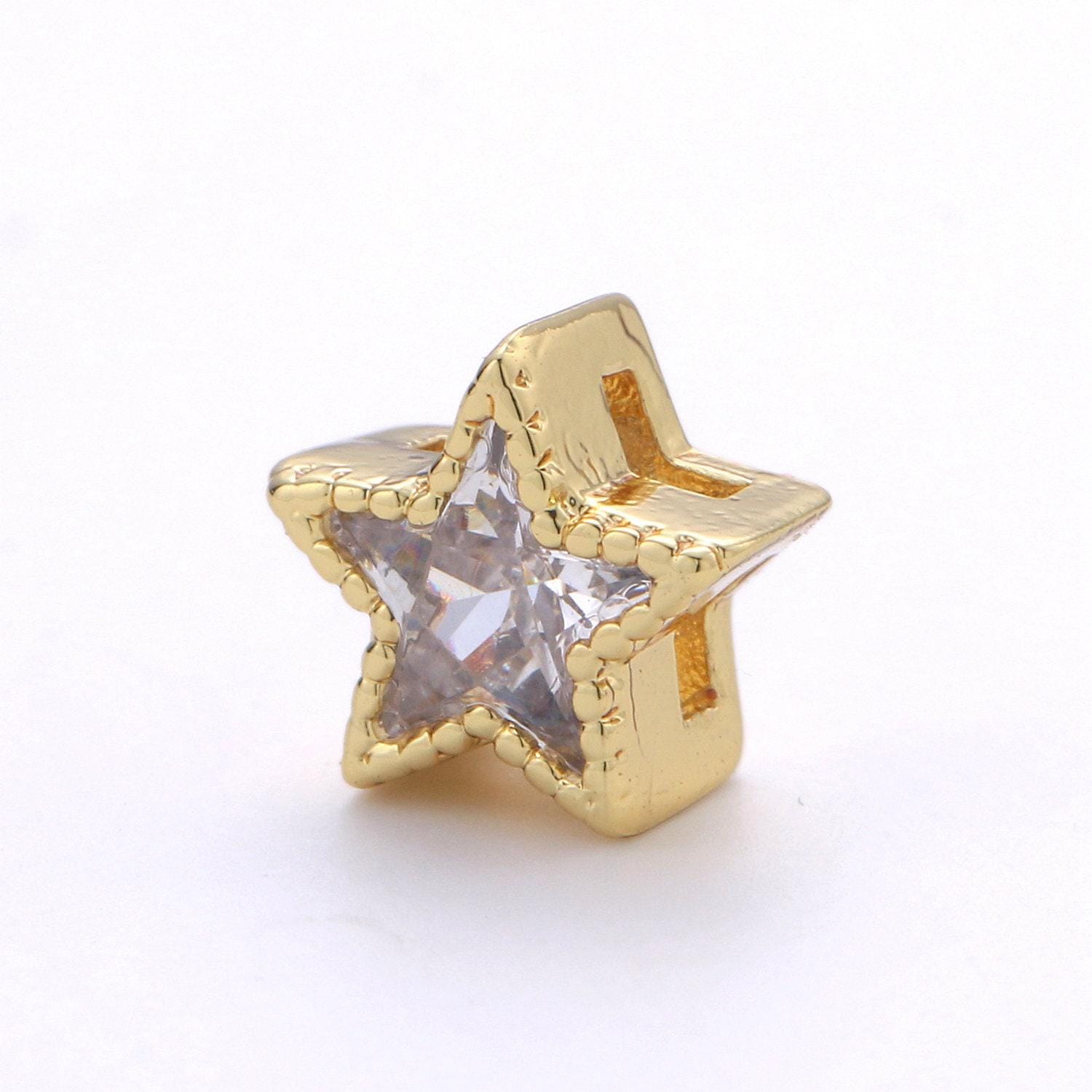 7mm gold star, micro pave star charms, cubic zirconia star, cz star pendant, star necklace, gold charm, star beads