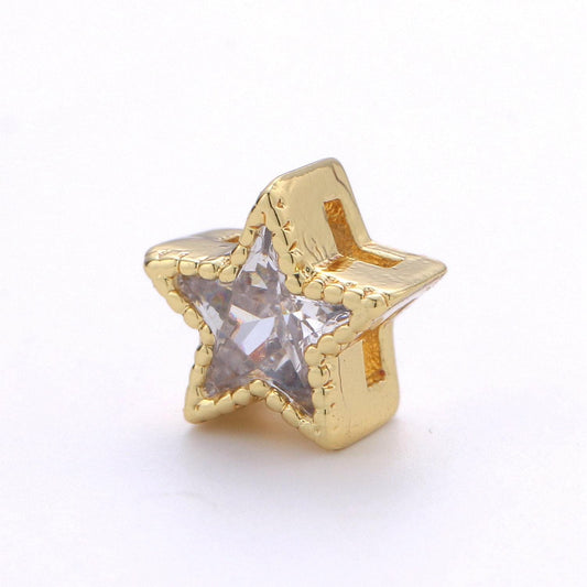 7mm gold star, micro pave star charms, cubic zirconia star, cz star pendant, star necklace, gold charm, star beads
