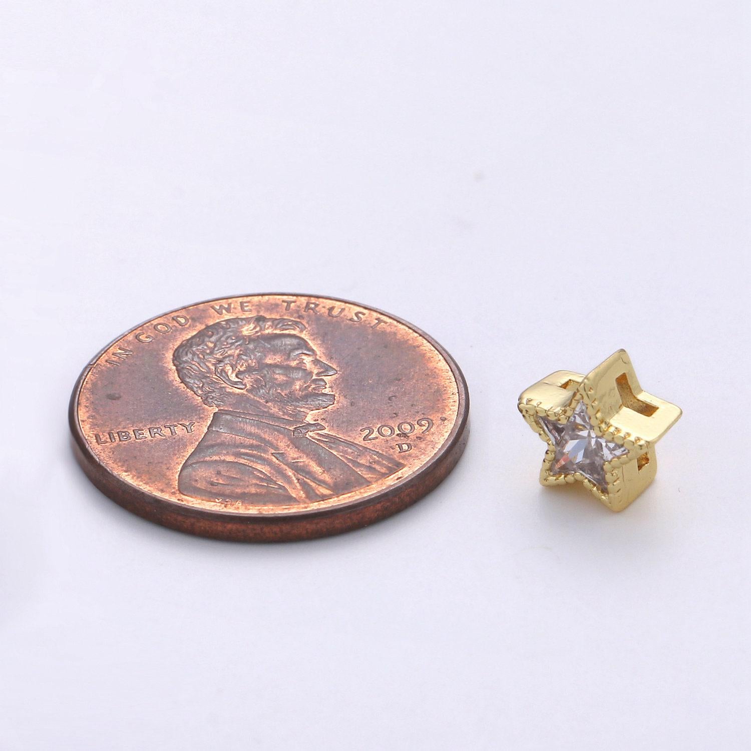7mm gold star, micro pave star charms, cubic zirconia star, cz star pendant, star necklace, gold charm, star beads