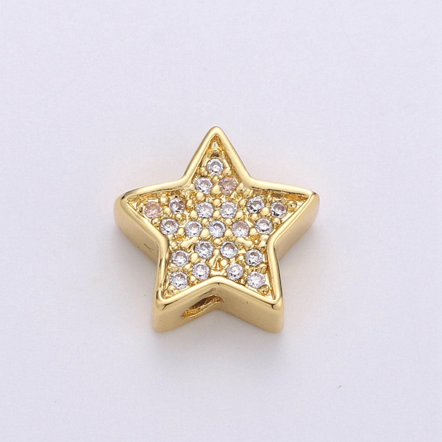 Micro pave star beads - 10mm dainty star charm beautiful bright twinkle gold star beads for bracelet earring supply b- 302