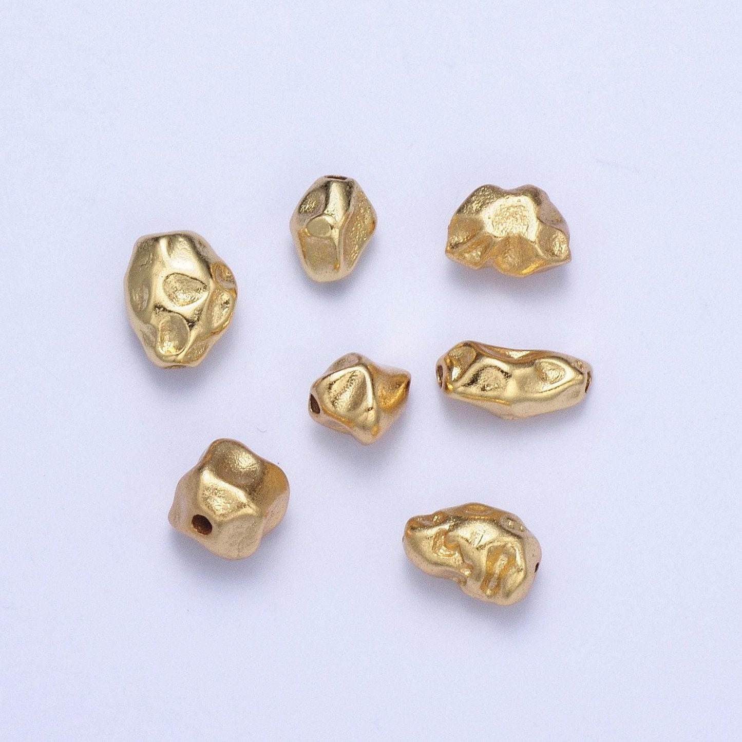 Tiny gold abstract geometric dented stones bead spacer, gold filled geometric space rocks bead spacer for diy jewelry making