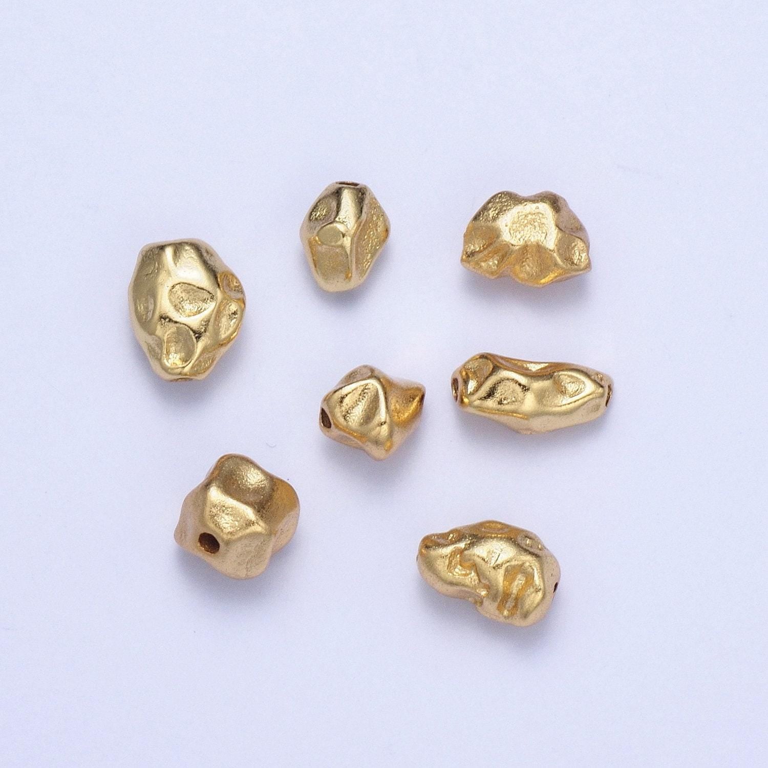 Tiny gold abstract geometric dented stones bead spacer, gold filled geometric space rocks bead spacer for diy jewelry making