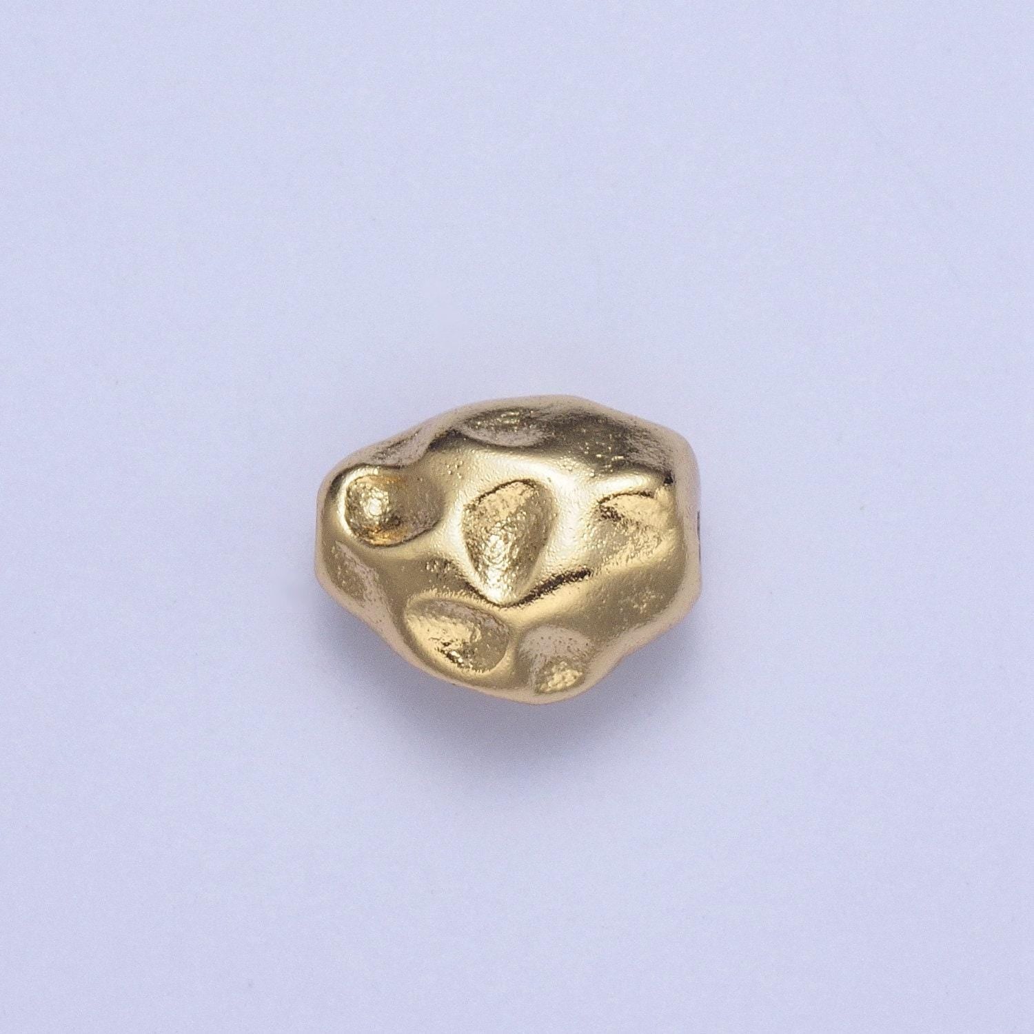 Tiny gold abstract geometric dented stones bead spacer, gold filled geometric space rocks bead spacer for diy jewelry making