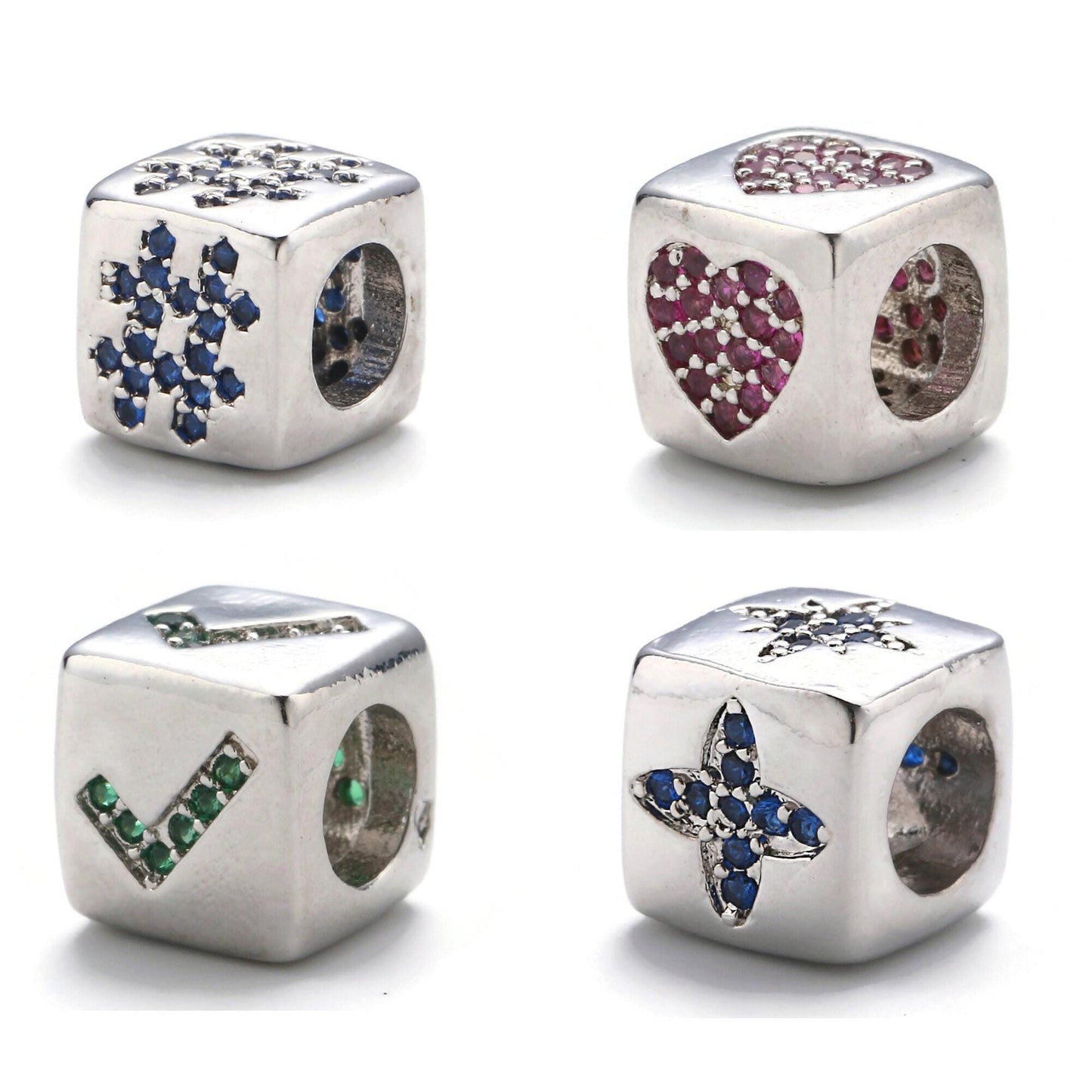 1pc 9x9mm cz white gold beads, hashtag # beads, heart beads, check mark beads, star block charm for making bracelet necklace supply