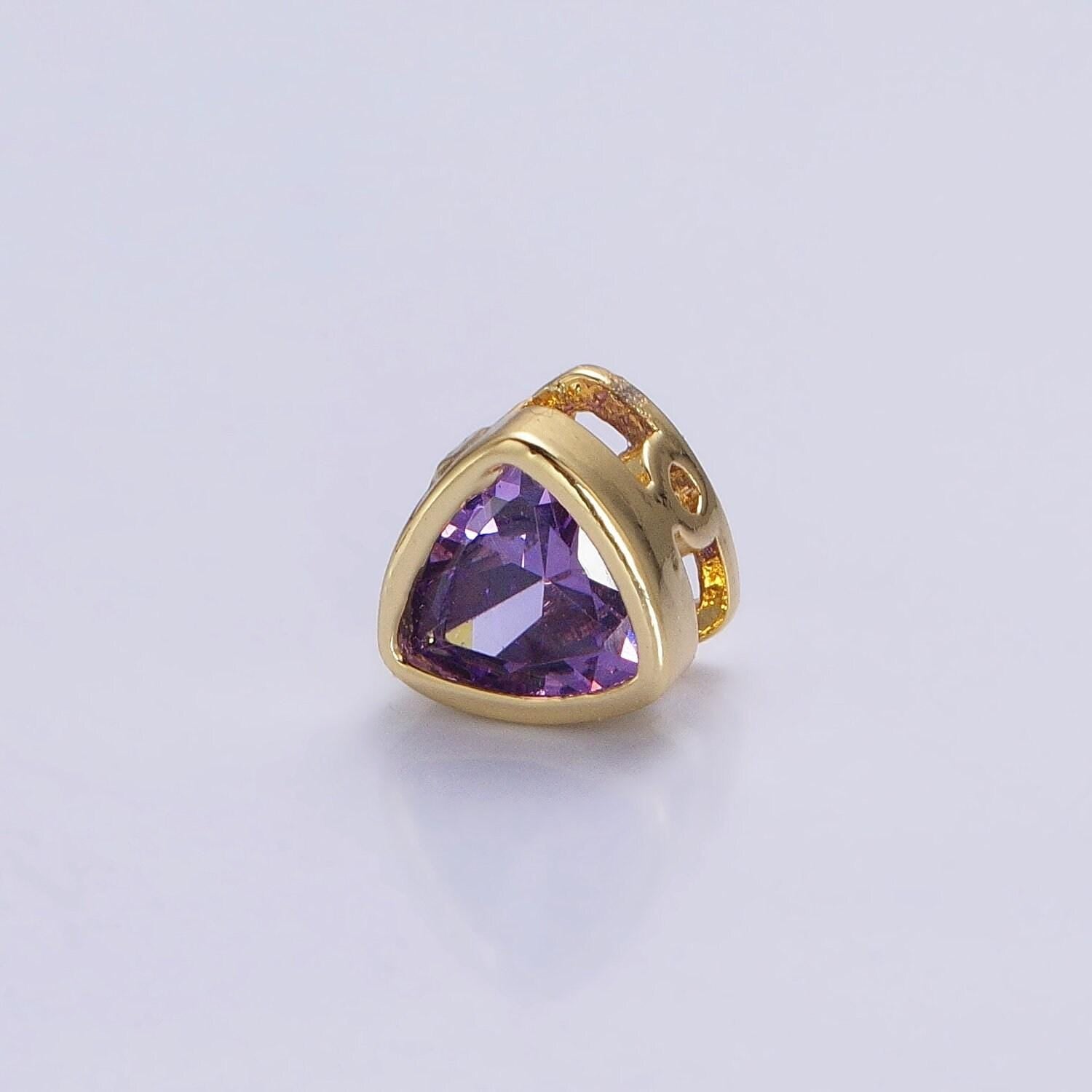 7mm gold plated dainty cz triangle spacer bead, gold geometric spacer beads cz, small colorful Trillion spacers for bracelet necklace b-193