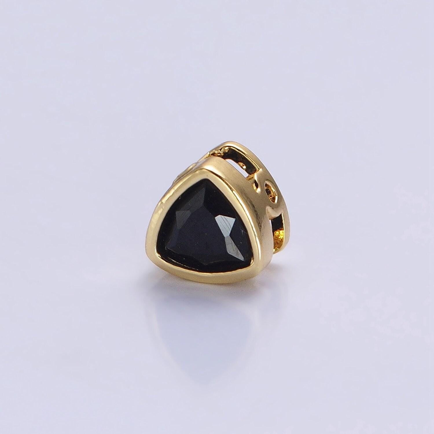 7mm gold plated dainty cz triangle spacer bead, gold geometric spacer beads cz, small colorful Trillion spacers for bracelet necklace b-193