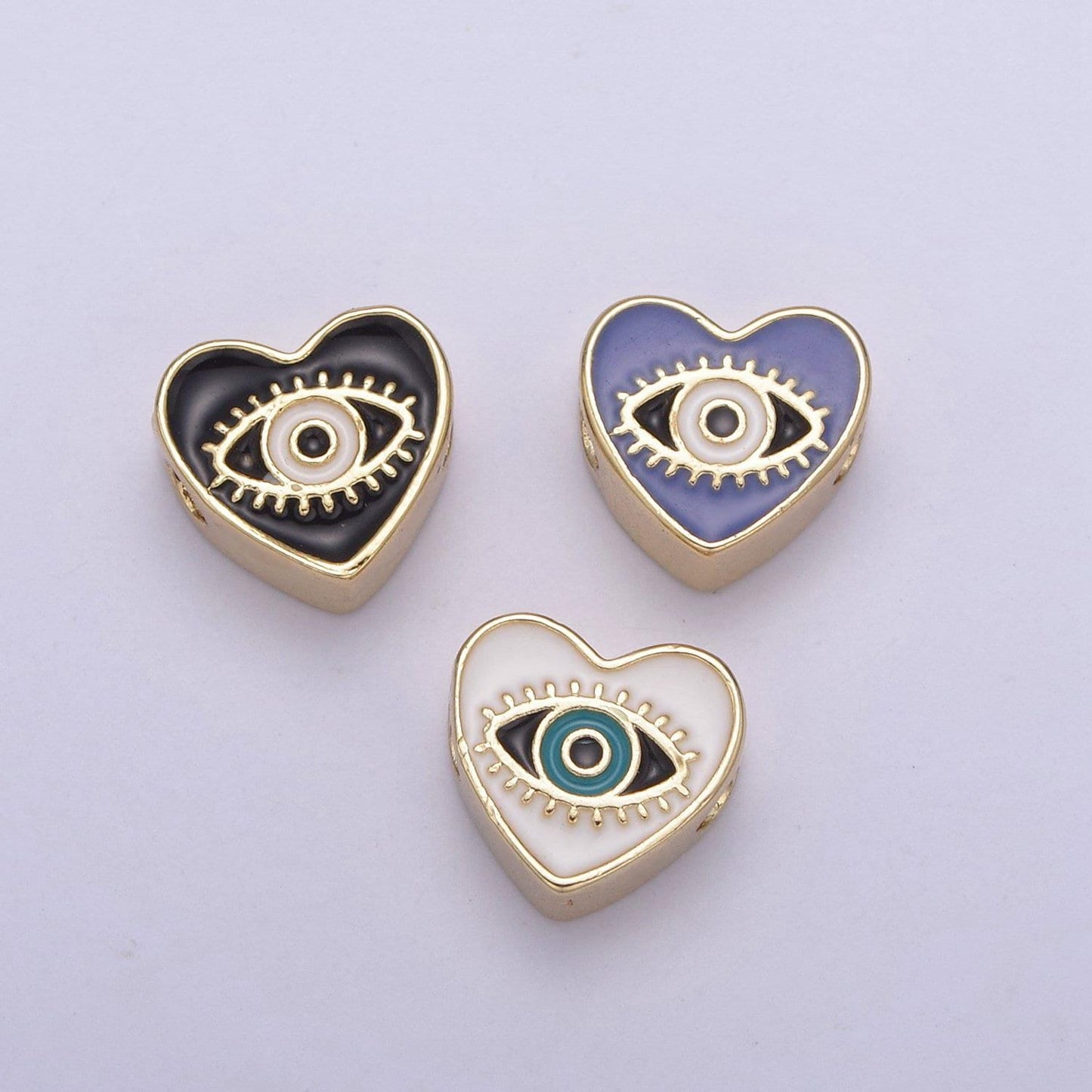 10mm evil eye beads, heart eye jewelry beads, heart beads, black blue white enamel bead spacer for bracelet component double sided