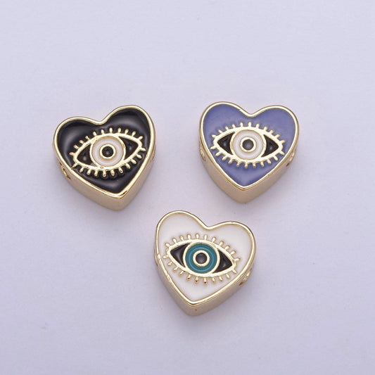 10mm evil eye beads, heart eye jewelry beads, heart beads, black blue white enamel bead spacer for bracelet component double sided