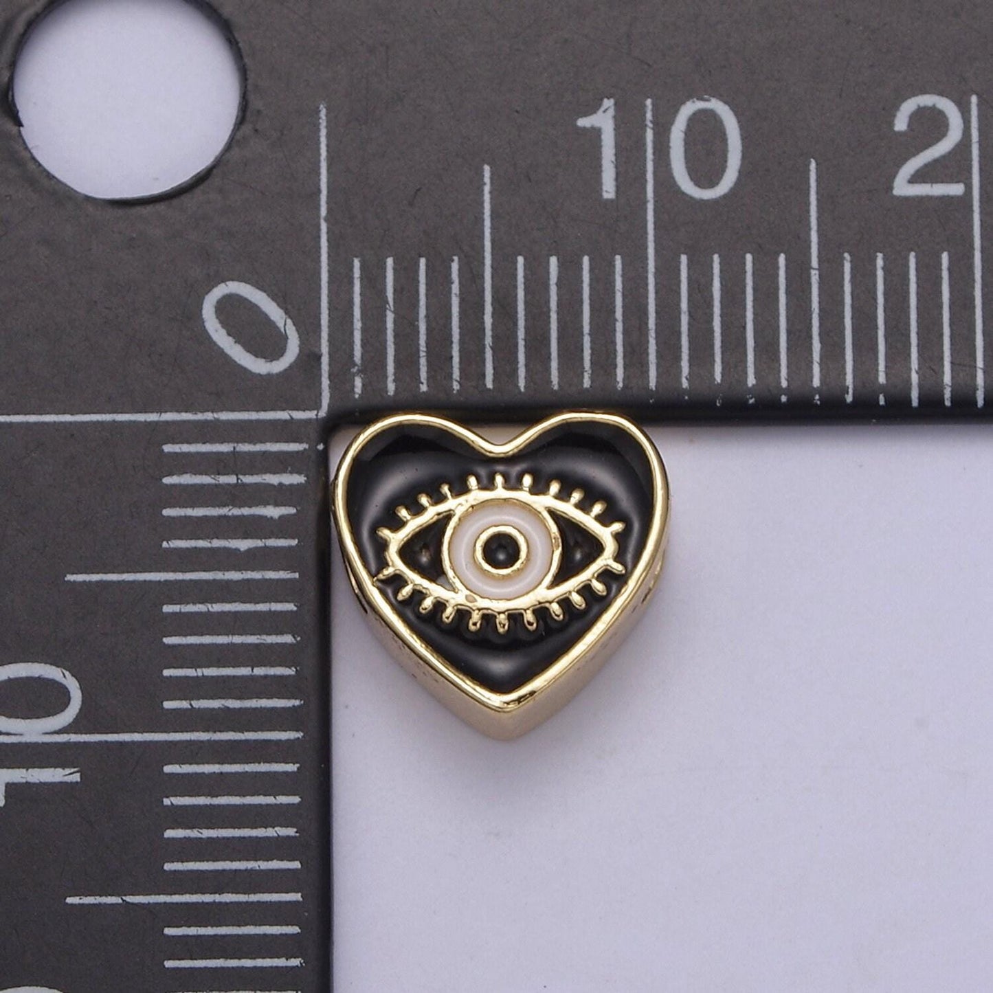10mm evil eye beads, heart eye jewelry beads, heart beads, black blue white enamel bead spacer for bracelet component double sided