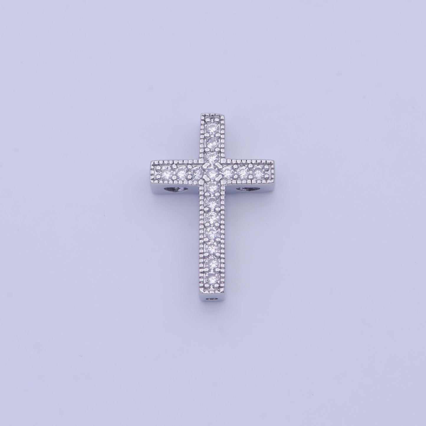 Bold gold & silver cz cross bead pendant, 24k/white gold filled clear micro paved square cut cz religious cross beads | b-164
