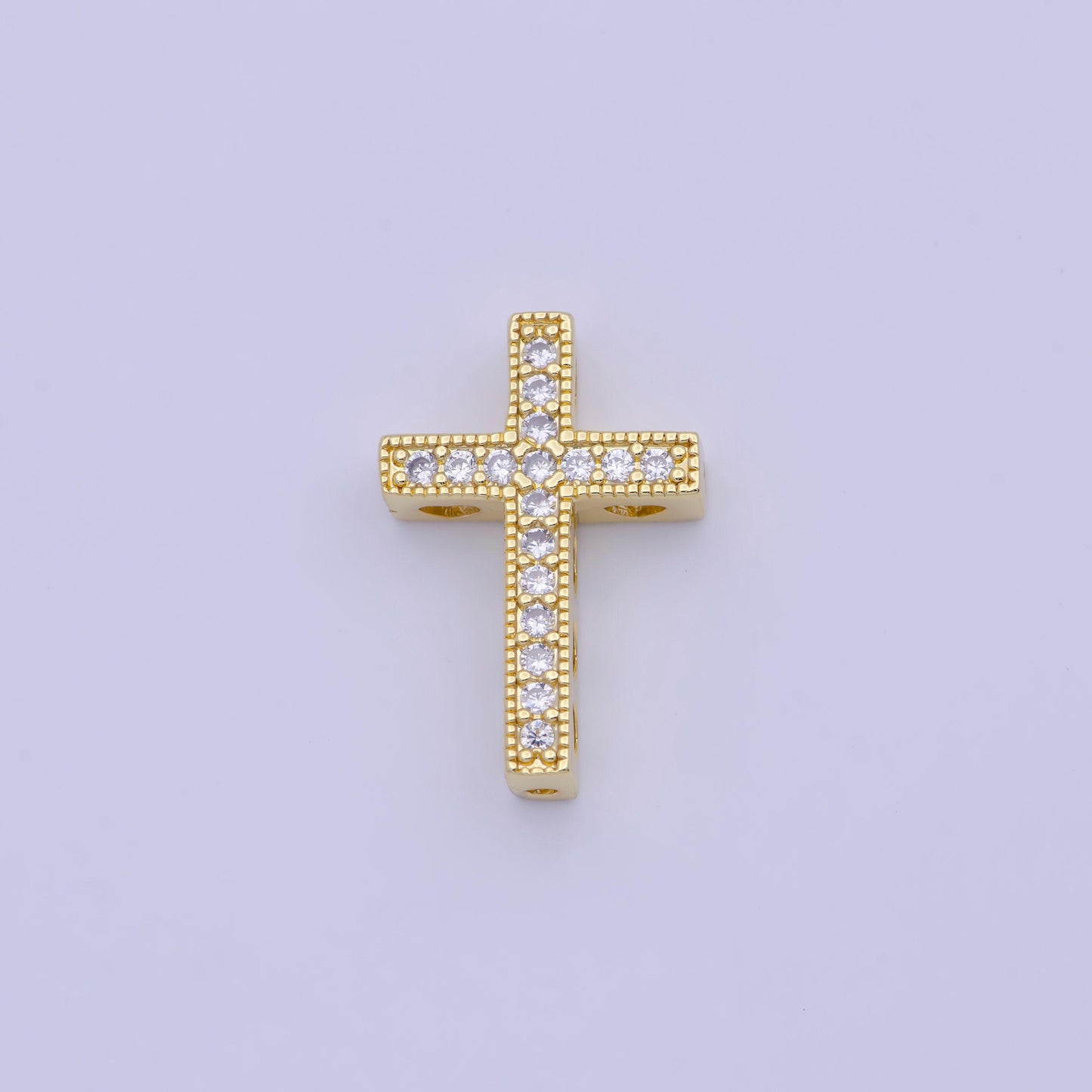 Bold gold & silver cz cross bead pendant, 24k/white gold filled clear micro paved square cut cz religious cross beads | b-164