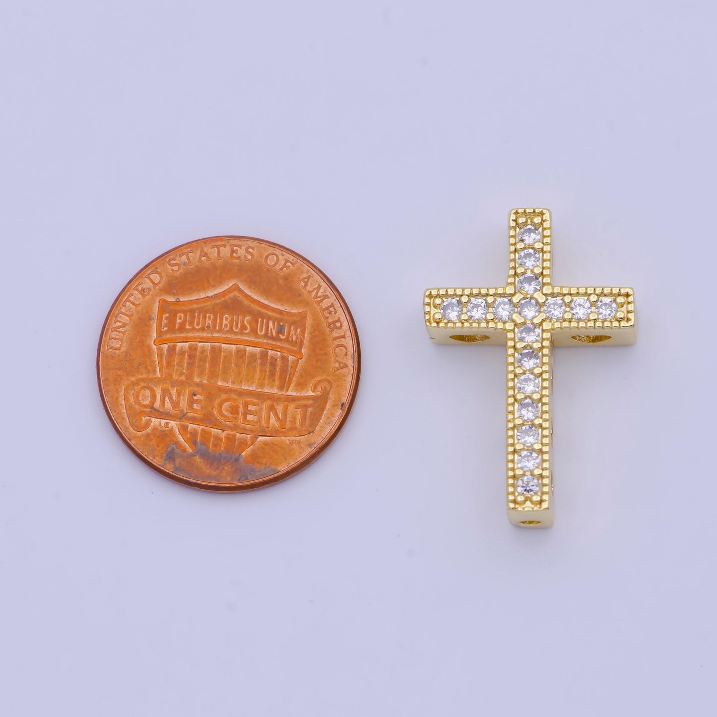 Bold gold & silver cz cross bead pendant, 24k/white gold filled clear micro paved square cut cz religious cross beads | b-164