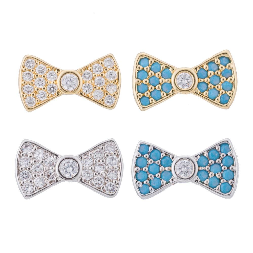 1pc gold bowtie cz micro pave beads, cz micro pave bow-tie bracelet connector, for bracelet making supply findings, hole size 1mm