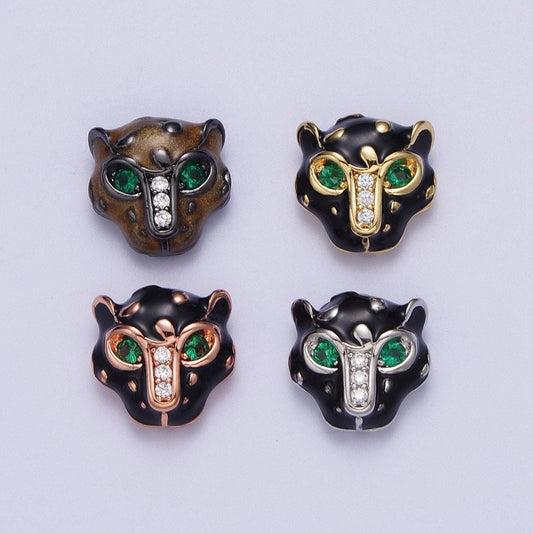 Black jaguar head bead spacer, gold filled clear micro pave cz emerald green eyes black jaguar panther head bead b-010, b-013, b-005, b-046