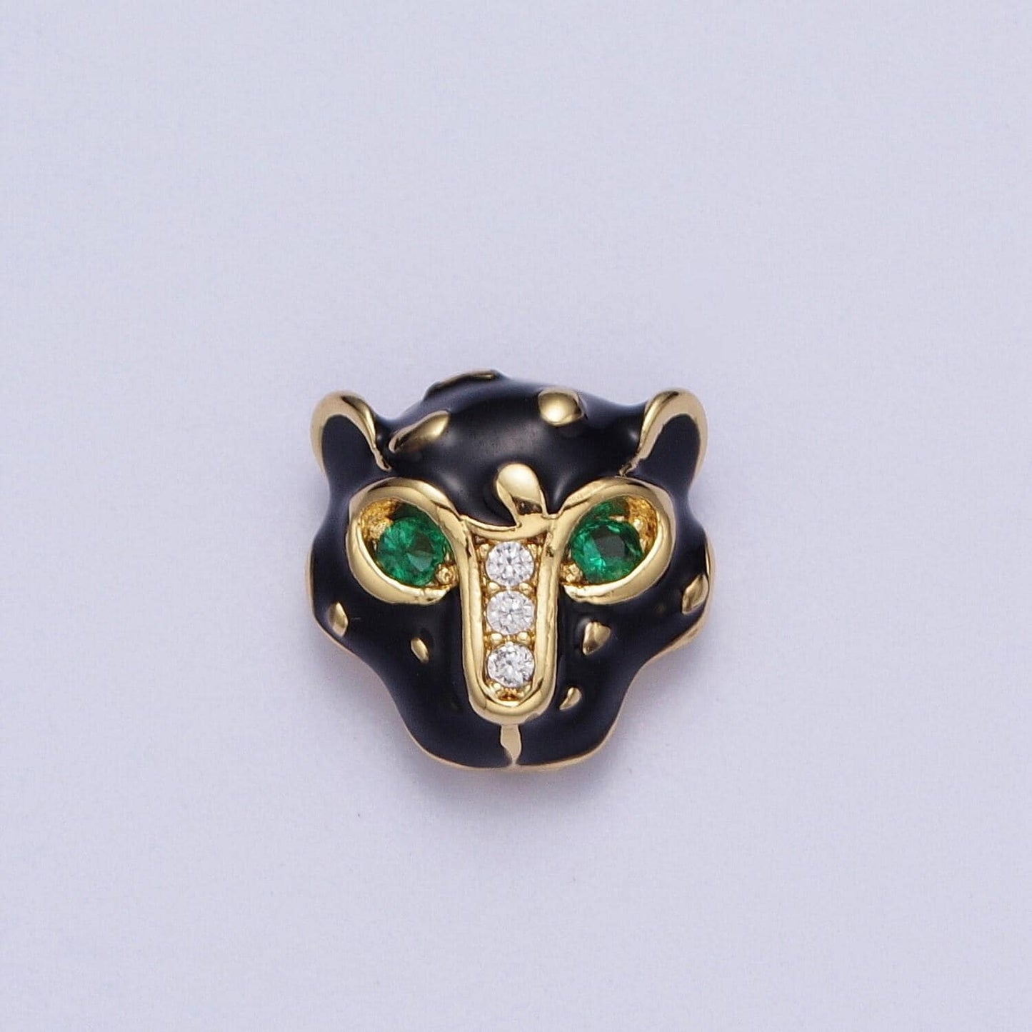 Black jaguar head bead spacer, gold filled clear micro pave cz emerald green eyes black jaguar panther head bead b-010, b-013, b-005, b-046