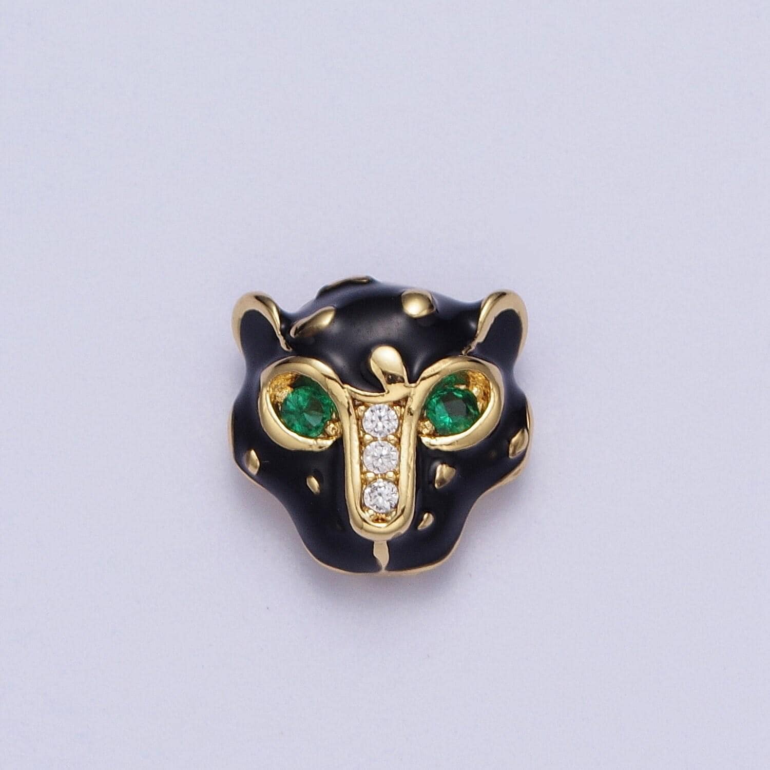 Black jaguar head bead spacer, gold filled clear micro pave cz emerald green eyes black jaguar panther head bead b-010, b-013, b-005, b-046