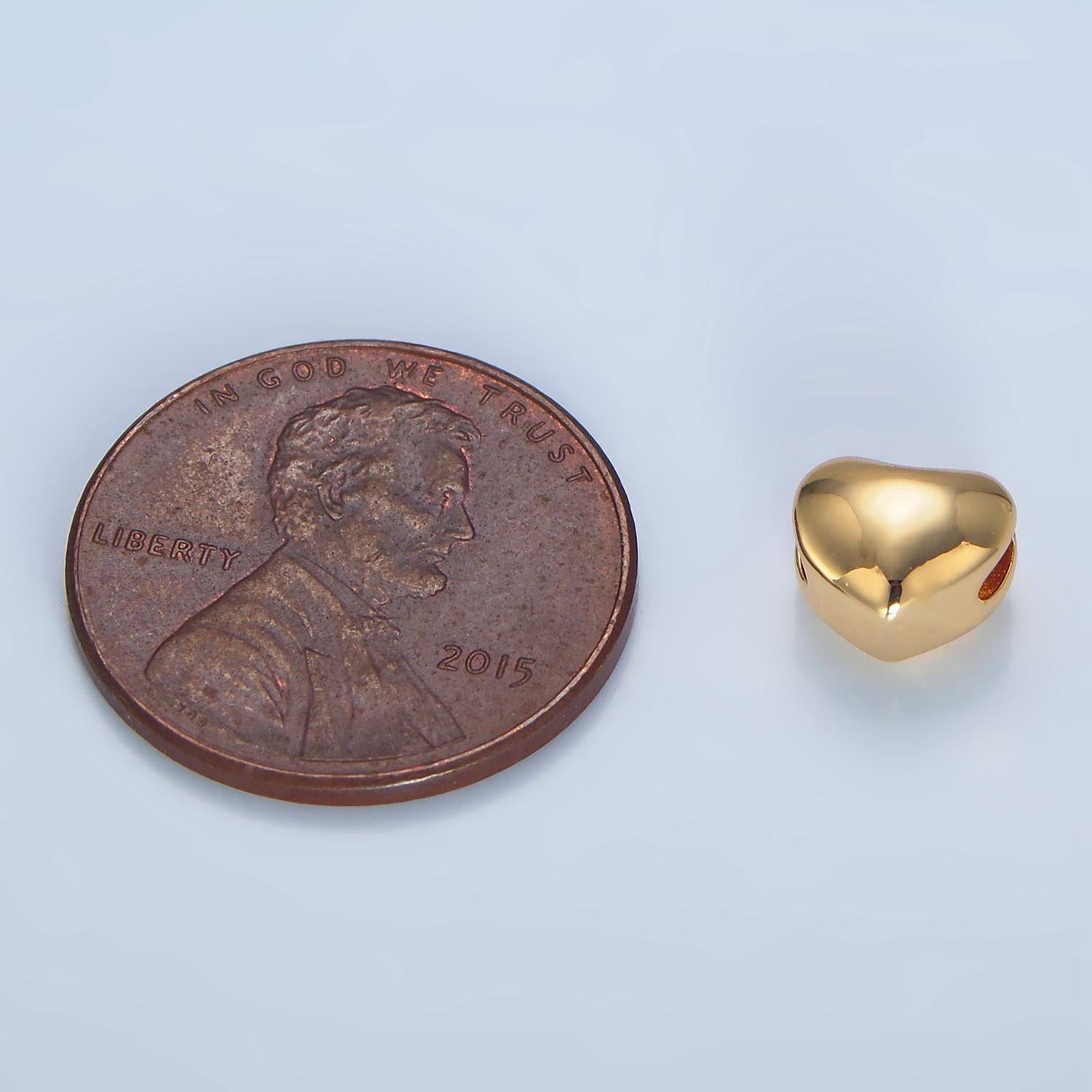 Minimalist chubby heart 24k gold filled bead spacer in gold & silver | b-034