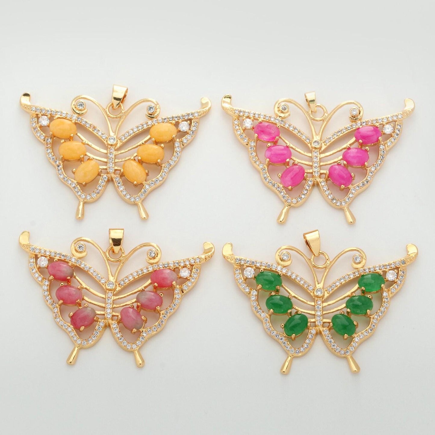 Butterfly jade charm 18k gold filed mariposa medallion charm monarch butterfly pendant for statement jewelry supply