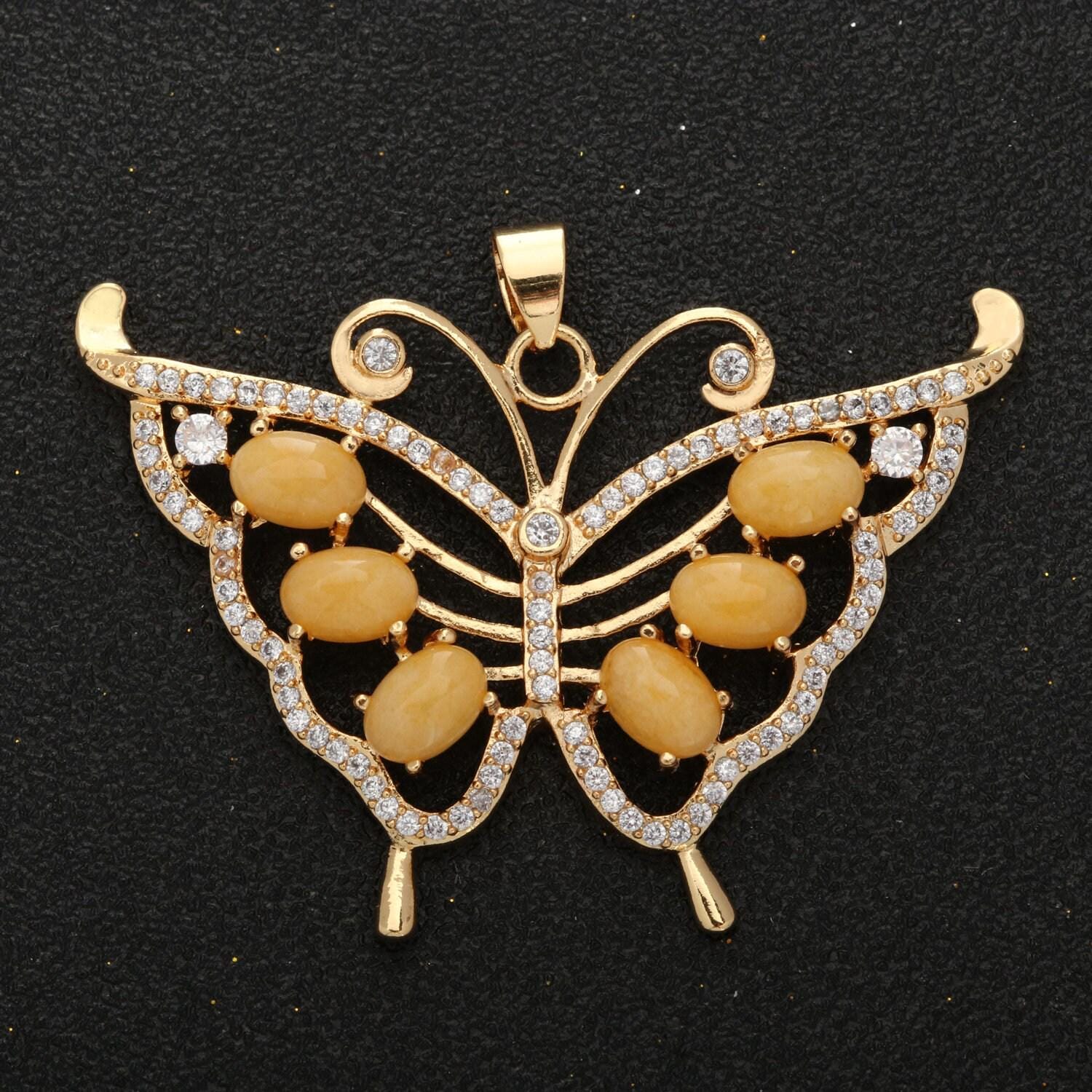 Butterfly jade charm 18k gold filed mariposa medallion charm monarch butterfly pendant for statement jewelry supply