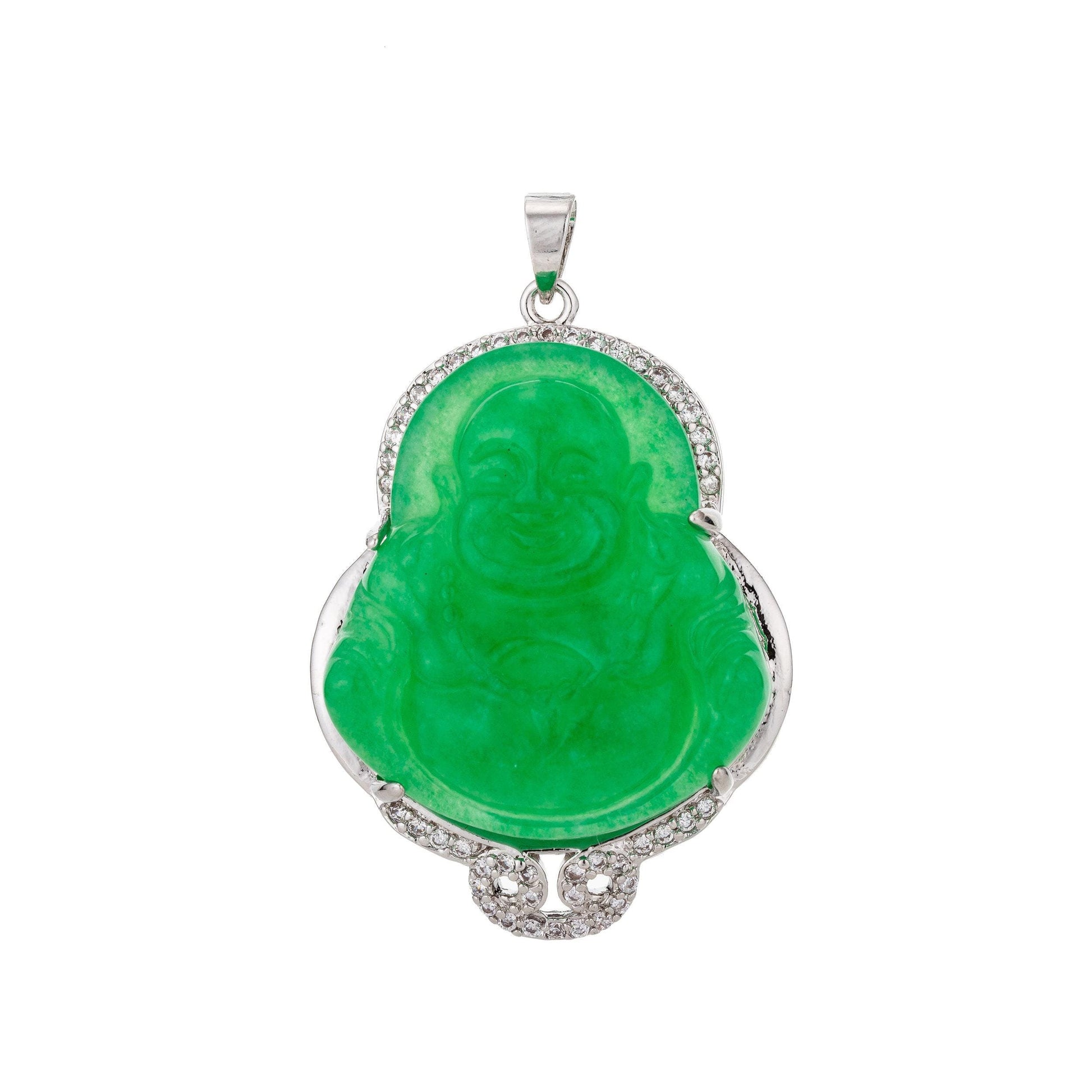 Green jade buddha charm white gold filled buddha pendant necklace for religious jewelry making statement jewelry