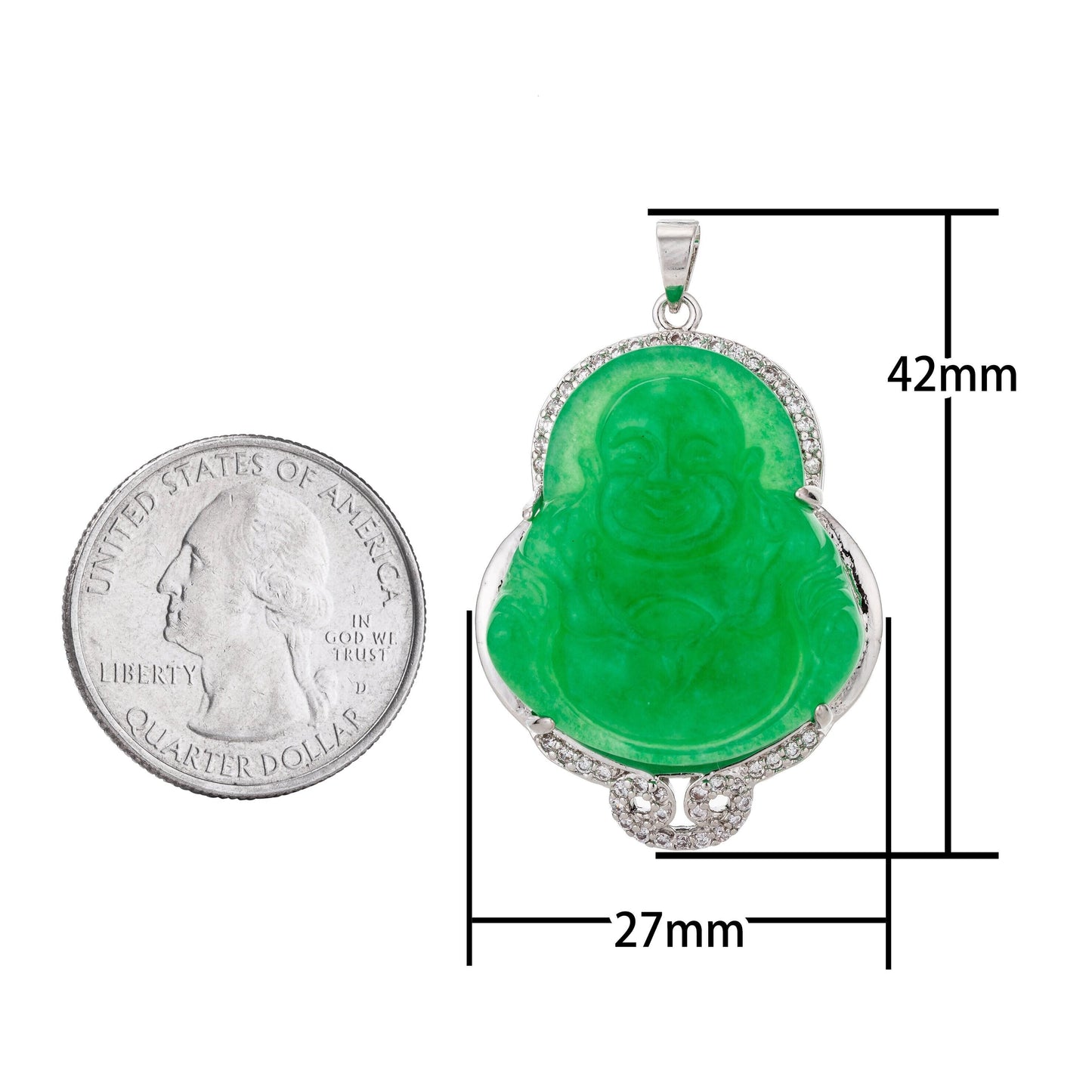 Green jade buddha charm white gold filled buddha pendant necklace for religious jewelry making statement jewelry