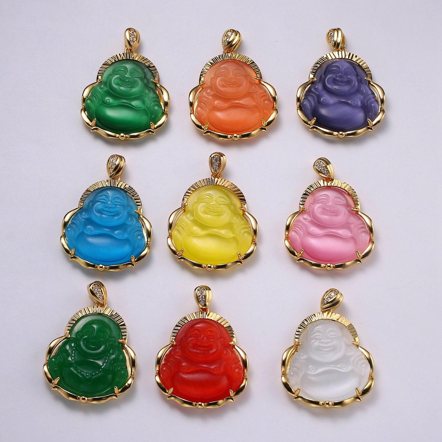Gold filled laughing buddha pendant for necklace buddha of wealth charm amulet lucky statement jewelry supply