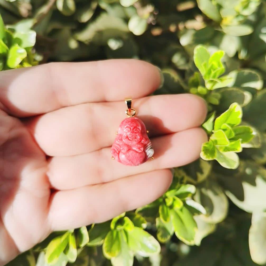 Dainty red jade budda pendant minimalist jewelry for religious statement gold laughing buddha charm for necklace bracelet earring ah-263
